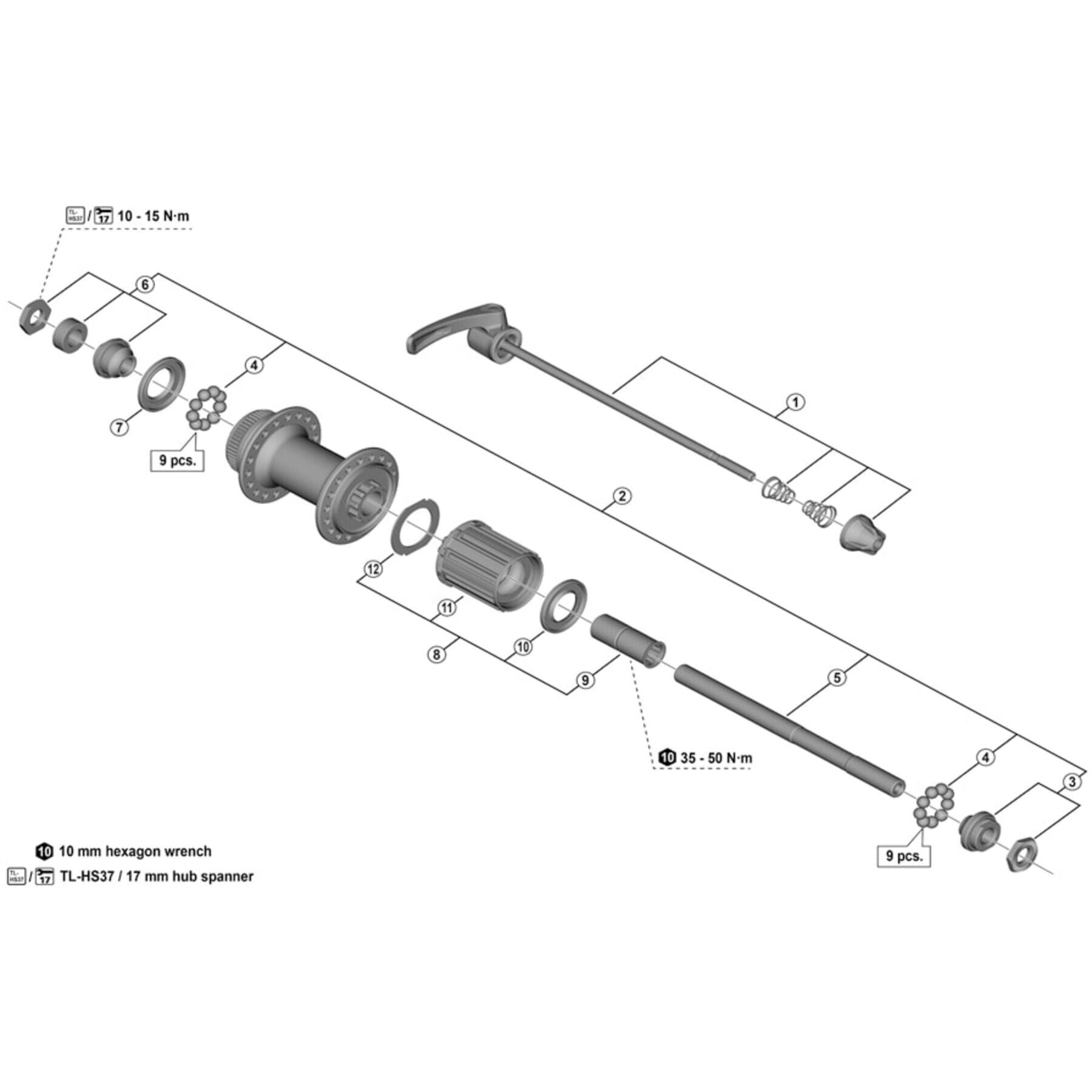Shimano Spares FH-HG20 complete axle 146 mm