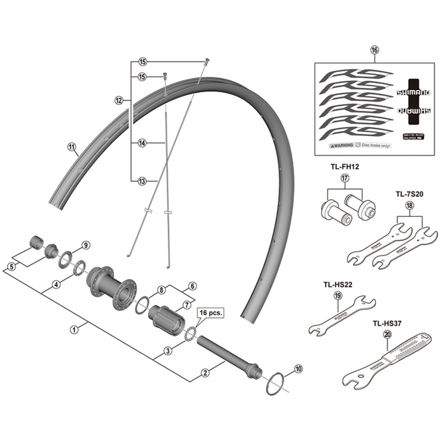 Shimano Spares FH-RS470 complete hub axle