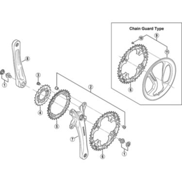 FC-M540 double chainring fixing bolts and nuts - M8 x 8.5 mm - (set of 4)
