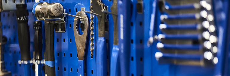 Park Tools hanging in a workshop